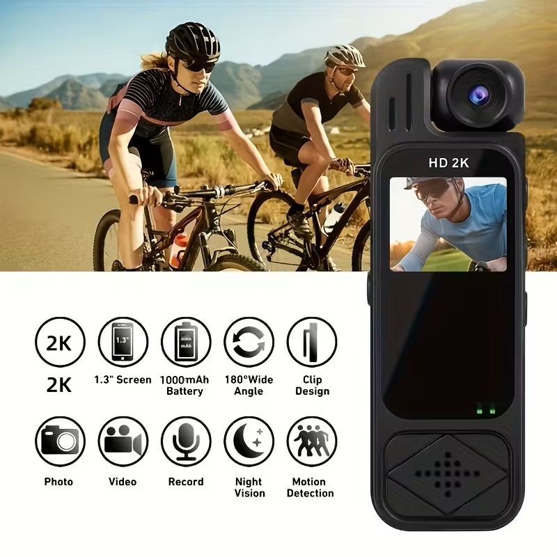 2K Ultra-Clear Motion Camera with Infrared Night Vision, Motion Detection, 180° Rotating Lens - Compact Wearable Body Camera for Sports, Cycling, Fishing & Events