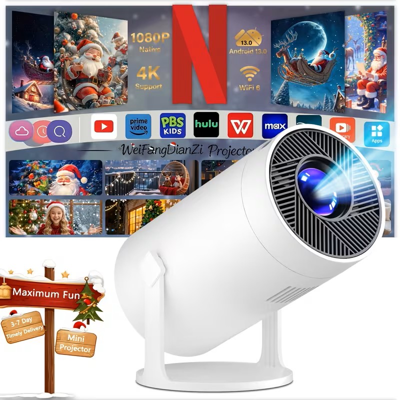 LED Home Cinema Projector, BT5.4, Android 13, Supporting Wifi Local 1080P And 4K Wireless Connection, Entertainment Setup, Local Warehouse 3-7 Days Delivery, for Movie Enthusiasts And Film Lovers