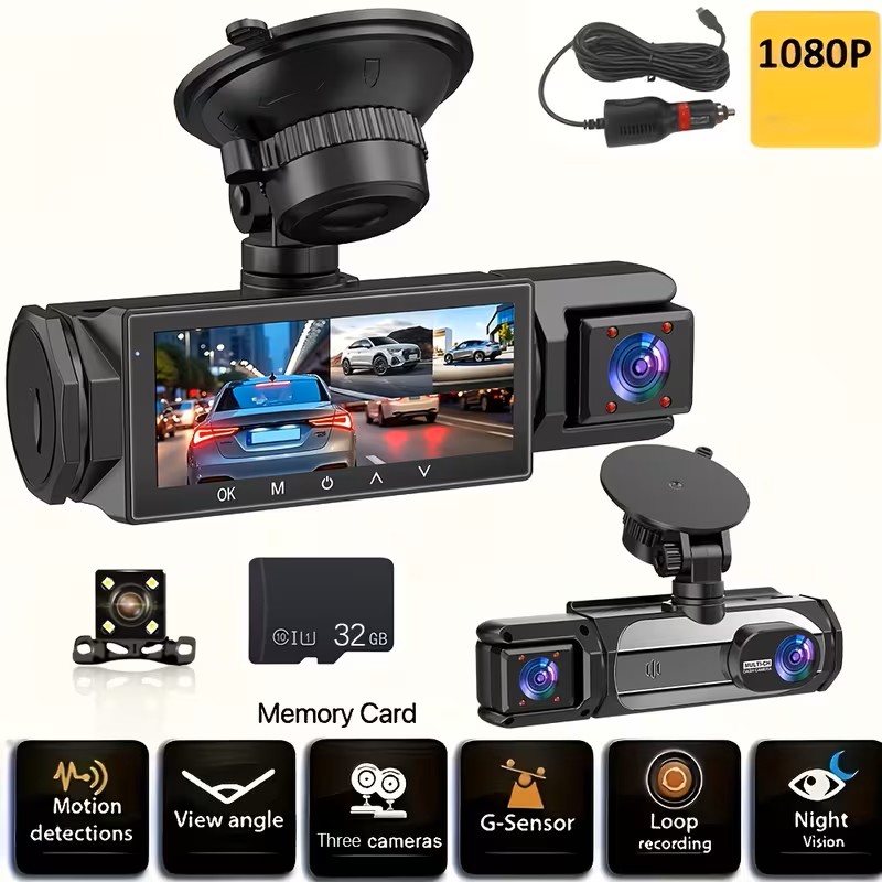  Car Dashboard Camera 360° Panoramic 3/4 Lens Channel 1080P HD Ultimate Safety Dash Cam Set, 1080P Full Coverage Front, Rear, Left, And Right, Quad-Split Screen Display, HD Night Vision, WDR, G-Sensor, Loop Recording - Car Accessories/Car Dash