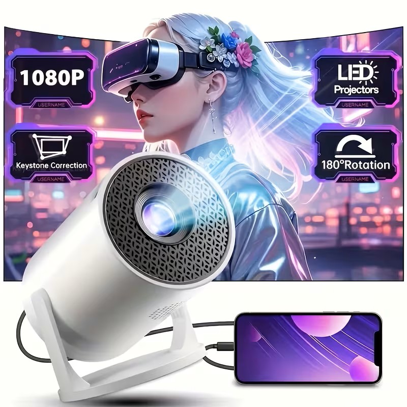 1080P Projector Compatible for Android/iOS Smartphones & Tablets, Wi-Fi 6 Wireless Screen Mirroring Projector with Android 14.0 OS, Full HD LCD Display, Built-in Speakers Suitable for Theater, Gaming, TV Sticks, Desktop Installation