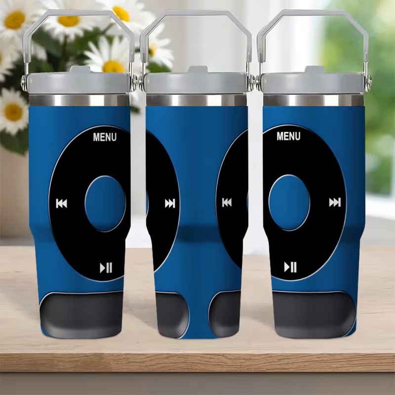 1pc Large 30oz Stainless Steel Thermos Cup with Music Player and Control Buttons | Double Vacuum Insulated, Leak Proof, BPA Free, 304 Stainless Steel, MP3 Compatible, Ideal for Travel, Gym, Camping, Office