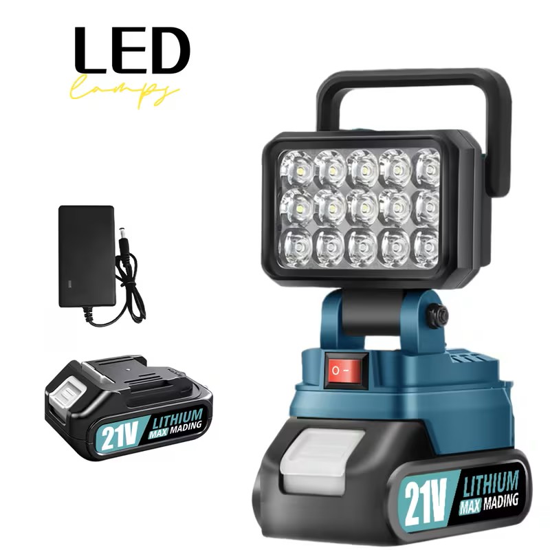 Work Light Compatible with Makita 21V Batteries, High-Brightness LED, Portable Camping Lantern And Flashlight, IP4X Water-Resistant, Available with Or Without Battery, Ideal for Emergency Lighting, Power Outages, Hurricanes, Hiking, Camping