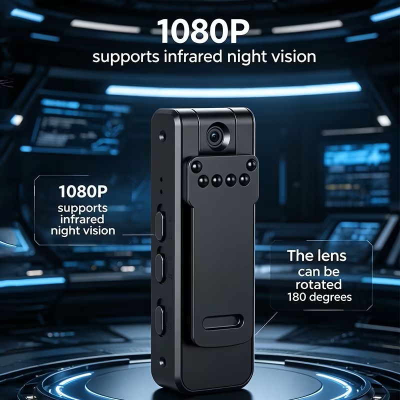 1080P HD Portable Mini Chest Camera with 180° Rotating Lens & Digital -Shake Suitable for Meetings, Outdoor Recording, Wearable Camcorder Compatible for Phone/Computer, USB- Video Recorder with Fast File Extraction Via Type-C+USB
