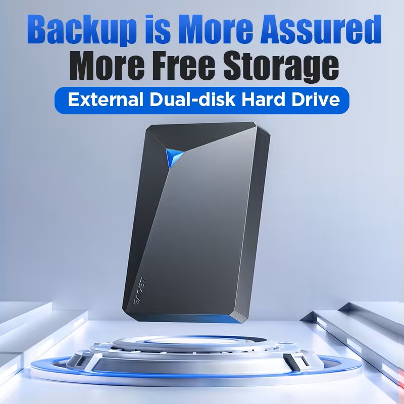 EAGET 1TB Hard Drive, 2. 5inh External Mechanical Hard Drive, Dual-Disk Design, USB3. 0 Plug & Play, Wide Compatibility for PC, Laptop, Business & Home Use, Data Backup, Sleek Design