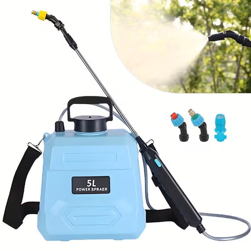 Electric Backpack Sprayer -5L (1.3 Gallons) - Garden Portable Electric Watering Device, 3 Adjustable Nozzles, Rechargeable Handle, Retractable Wand, Sprayer with Adjustable Shoulder Strap for Lawn, Garden, Cleaning, Yard