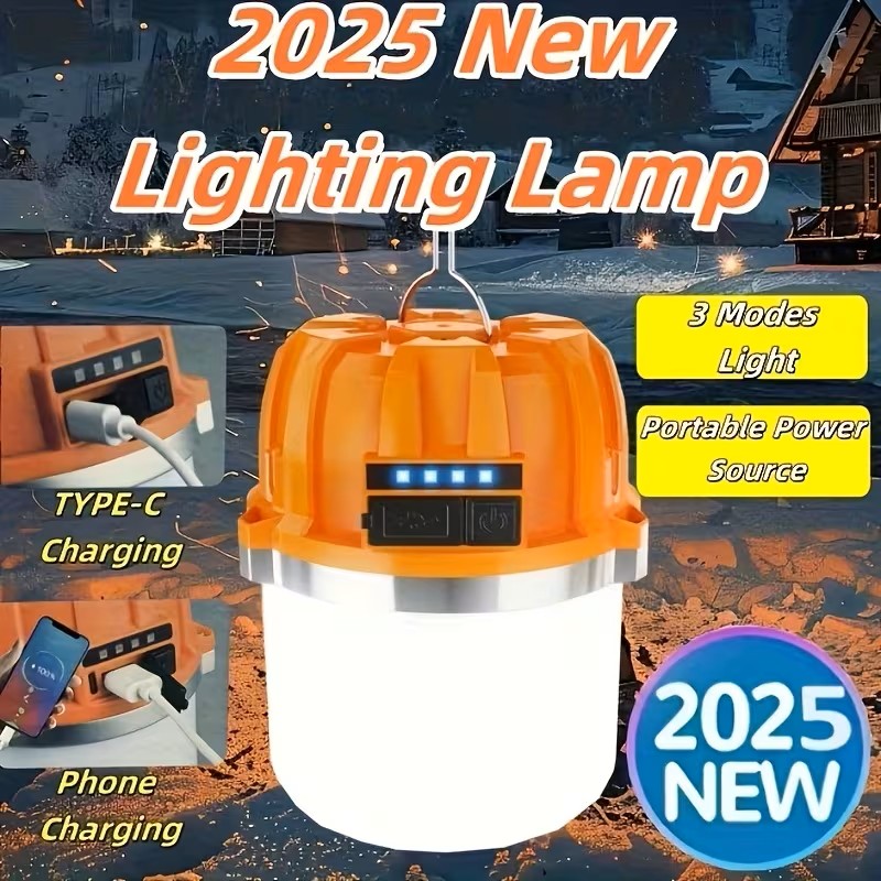 2026 New Outdoor Lights For Camping Lantern, Built-in Battery USB Rechargeable, Can Charge Mobile Phones, LED Camping Lights Outdoor Camping BBQ Tents Hanging Lantern Emergency Power Bank, Outdoor Lights Electricoutdoor Lights For Patio