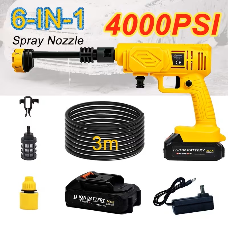 Bilijamy Cordless Pressure 6-in-1 Washer with Adjustable Nozzles, Powered By A Car/patio/irrigation Hose,