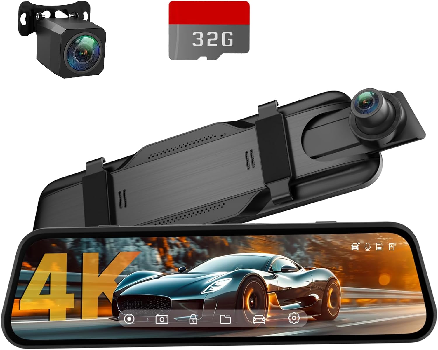 4K Rear View Mirror Camera, 10'' 4K Mirror Dash Cam with 1080P Backup Camera, Dash Cam Front and Rear for Car with Voice Control, 24H Parking Mode, Night Vision