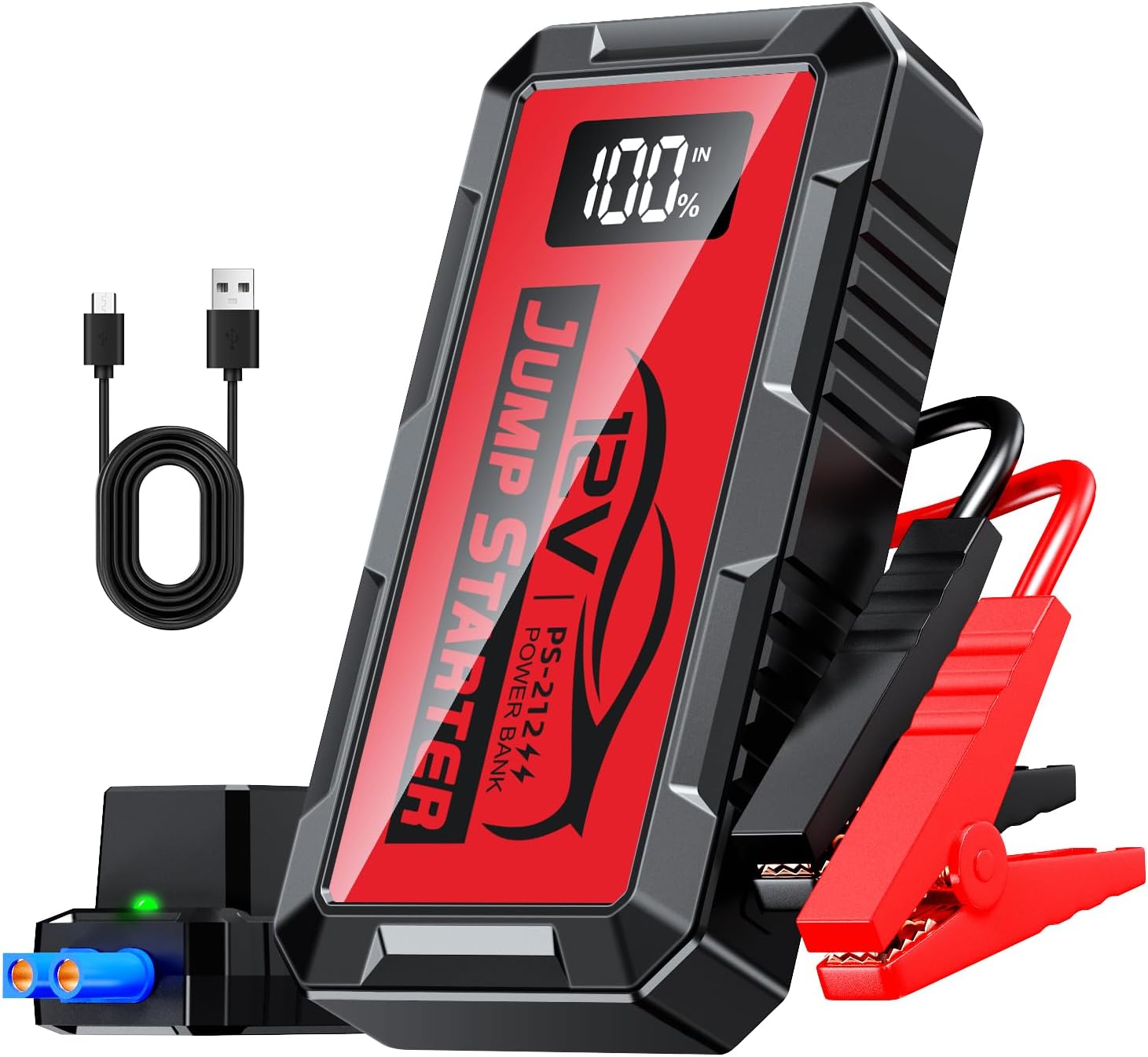 Car Jump Starter, 12V Jump Starter Battery Pack (All Gas,up to 10.0L Diesel Engine) Jumper Cables Portable Lithium Jump Box, USB Output and LED Light