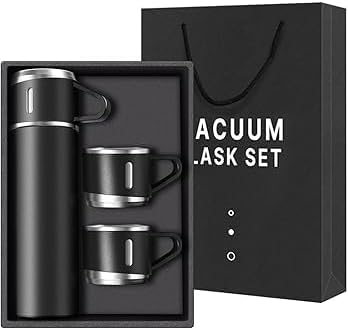 Vacum Flask Stainless Steel Thermo 500ml/16.9oz Vacuum Insulated Bottle with Cup for Coffee Hot drink and Cold drink water flask Birthday,Valentine Gift Set .(Black,Set)