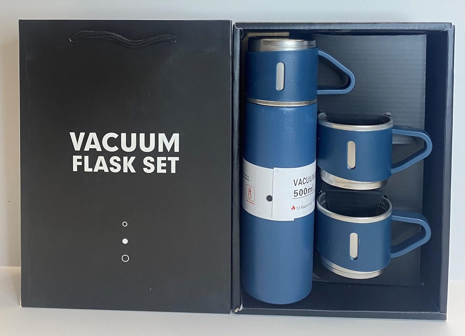Vacuum Flask Gift Set Double Wall Stainless Steel, Business Gift, Travel Mug Cup Set, Bottle Vacuum Flask Set (Blue)