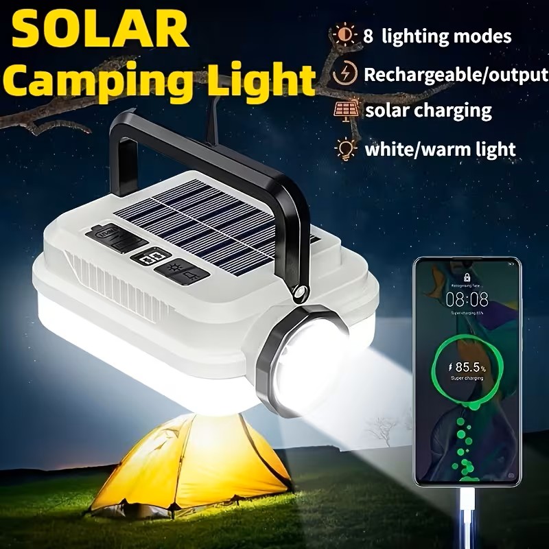Portable Ultra Bright Solar Flashlight, Flashlight Super Bright Rechargeable, Built-in 3600mAh Lithium Battery With Hidden Hook, 8 Lighting Modes, Suitable For Camping, Climbing, Fishing