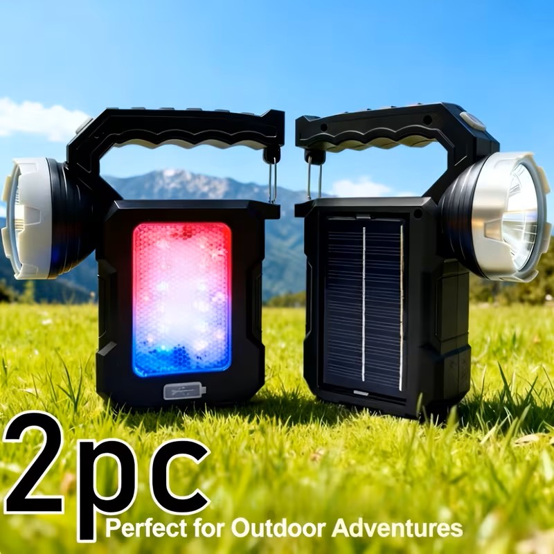 Ultra Bright Solar Outdoor Handheld Lights, Camping Lights, Flashlights, Built-in 2400mAh Large Capacity Battery, 8 Lighting Modes, With Portable Hooks, Suitable For Power Outage Emergency, Mobile Phone Charging, Camping