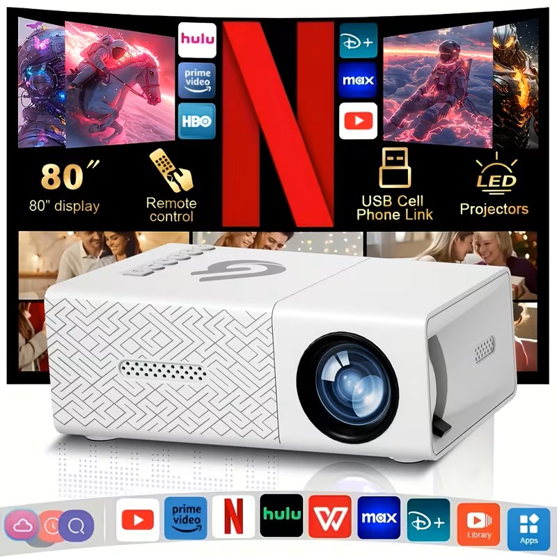ZRZTM Indoor Mini Projector, Video Projector, Compatible with Phone/Computer/USB/TV/Remote Control, Ideal Choice for Home Theater/Parties, Party Projector, Compact Projector, Home Theater Projector