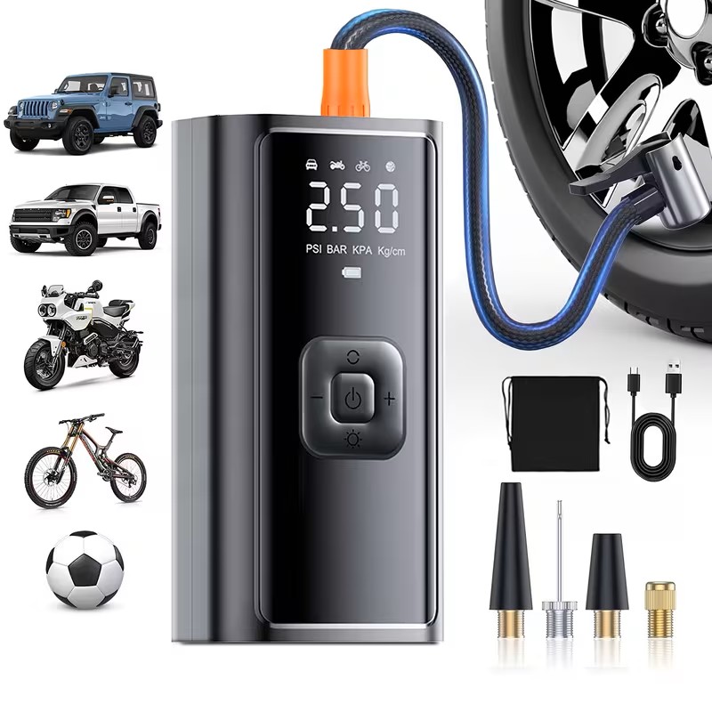 Portable Air Compressor Tire Inflator, 150PSI Portable Air Pump for Car Tires with 25000Mah Battery, 2X Faster Inflation Electric Air Pump with Digital Pressure Gauge for Car, Bike, Motorcycle, Ball.