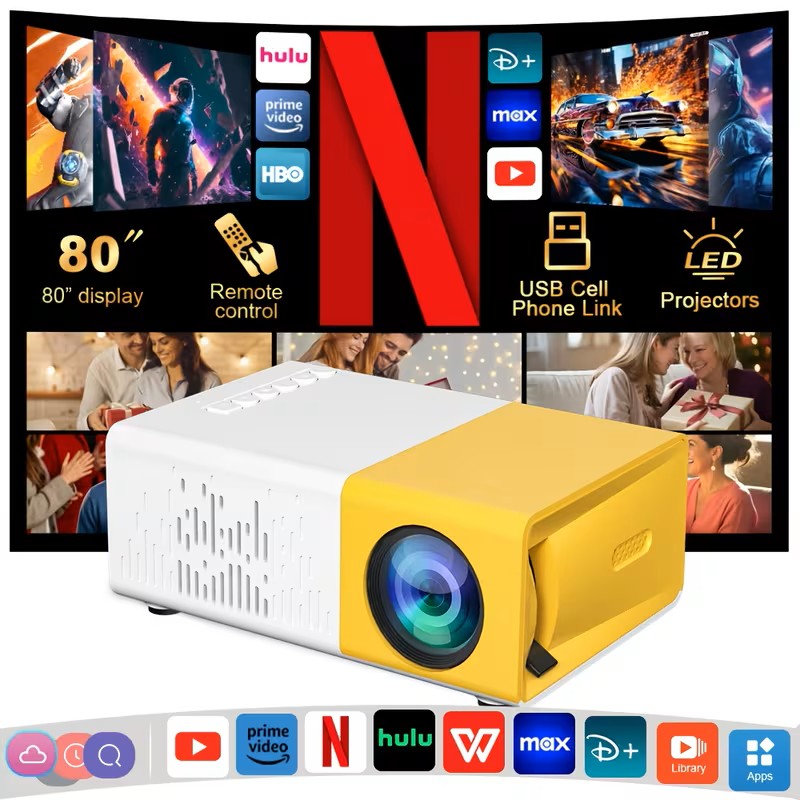 Compact Mini Projector - Works with IOS, Android, Windows, And More - Includes Remote Control, Ideal for Smartphones, PS4, And USB Devices