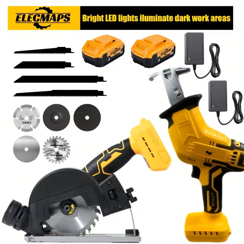 Brushless Dual Saw Kit, Compatible for Dewalt 20V Batteries, Includes Reciprocating Saw And 4-inch Circular Saw Mode. The Rotational Speed Is 3500 Rpm And 20000 Rpm. It Has 4-speed Adjustment Function, Suitable for Cutting Various Materials