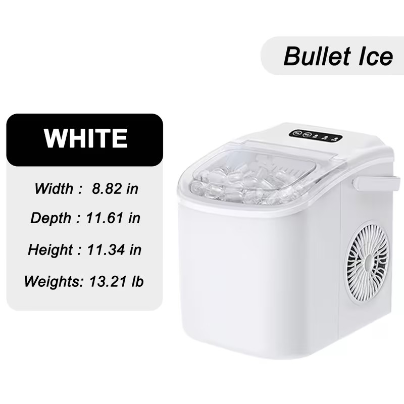 Countertop Ice Maker With Handle | Produces 26 Pounds Of Ice Within 24 Hours, Makes 9 Ice Cubes In 6 Minutes, Portable with Basket and Ice Scoop, Suitable for Malls/Warehouses/Offices