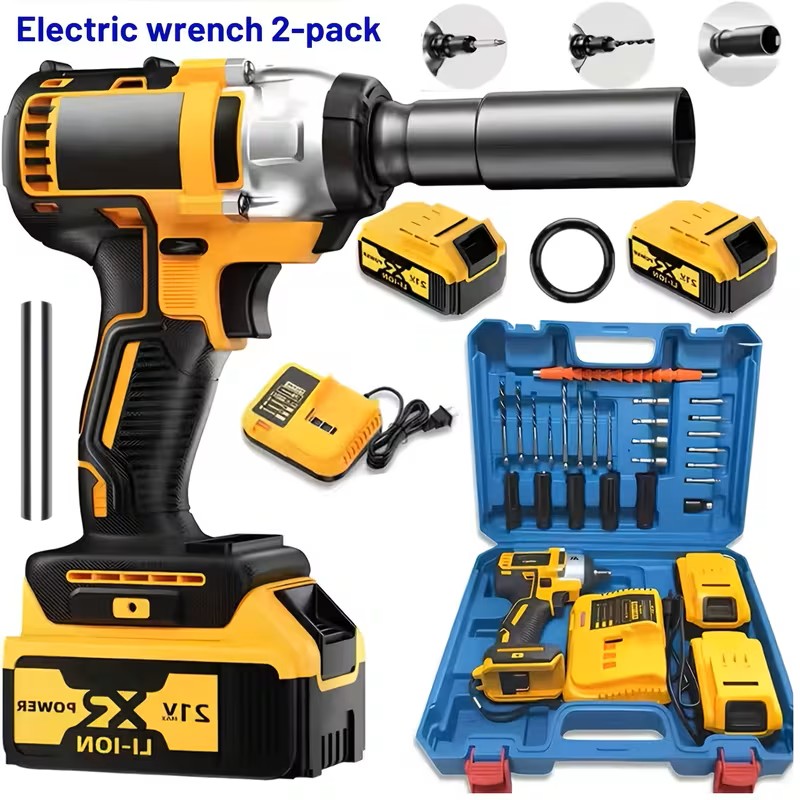 21V Impact Wrench Kit with 1/2 Packs Lithium-Ion Battery & Heavy-Duty Motor - Wireless Drill/Driver Compatible for Car, Truck, Motorcycle, Repair 