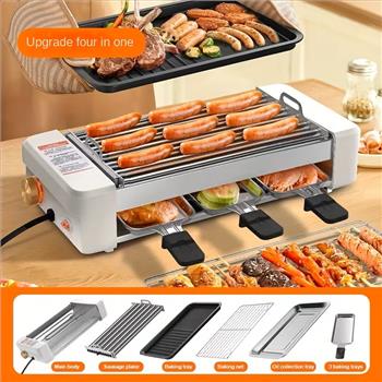 4-in-1 Multi-functional Sausage Grill, With Three-hand Dish And Silicone Oil Brush, Silicone Grill Holder, Non-stick Pan, Countertop, Adjustable Temperature, Detachable Panel, Easy To Clean, Suitable For Kitchens And Dormitories