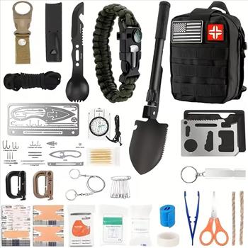 Outdoor All-Purpose Emergency Kit, MOLLE System Compatible Survival First Aid Set, Essential for Camping/Hunting/Hiking/Fishing, Unisex Emergency Gear