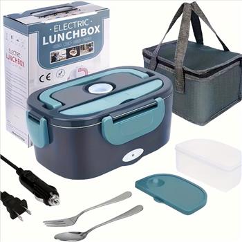 50.72oz Insulated Electric Lunch Box - Portable Quick Heating Lunch Box - Stainless Steel Container with One Plate for Cars, Trucks, Offices, and Outdoors - Multi-Voltage 12V/ 24V/ 110V Adult Food Heater