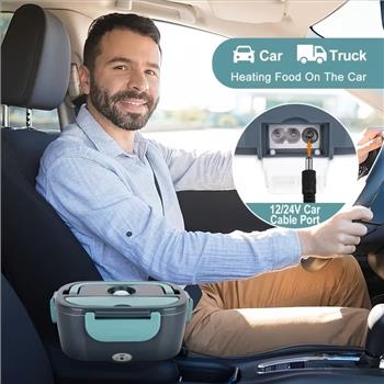 50.72oz Insulated Electric Lunch Box - Portable Quick Heating Lunch Box - Stainless Steel Container with One Plate for Cars, Trucks, Offices, and Outdoors - Multi-Voltage 12V/ 24V/ 110V Adult Food Heater