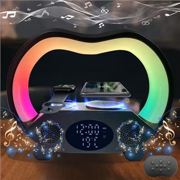 Zishen Night Light with RGB Lights, 6-In-1 Wireless Speaker, Alarm Clock, Wireless Charging for Phone And Watch, Temperature Display