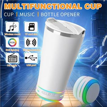 16.5oz Music Mug with Glowing LED Wireless Speaker & Thermos Thermos Suitable for Hot/Cold Drinks, Insulated Coffee Cup with Wireless Sound System,
