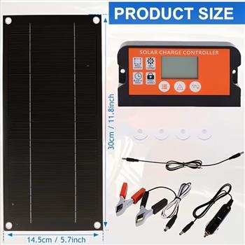 [Solar Panel Charger Kit] 600W Controller 30W Solar Panel Charger Monocry Stalline Silicon 100A Charge Controller Solar Panel Kit with Extension Cable Clip for RV Outdoor Camping
