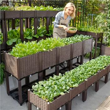 Multi-functional Elevated Planters Upgraded Heightened Vegetable Planter With Drainage System, Ideal For Vegetables Herbs And Flowers Durable Plastic Planter Flower Box For Patio, Garden Terrace Rectangular Garden Bed Set Creative Christmas Planters