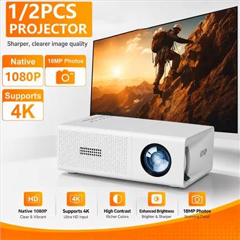 Home Theater Projector Native 1080P QHD Video Recording - 18MP Native Photo Capture; 180ANSI Lumens Brightness; Gaming & Entertainment, Presentations, Movie Projector, Open-air Cinema