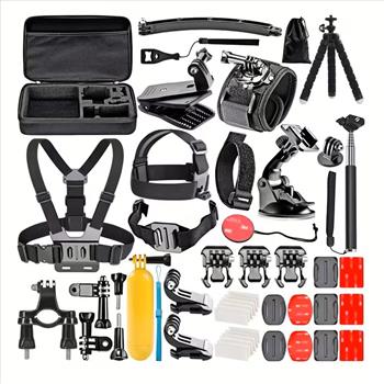 Comprehensive Accessory Kit for Various Action Cameras Including for Gopro Models And Others, Designed for Outdoor Photography And Stabilization