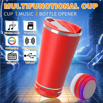 16.5oz Music Mug with Glowing LED Wireless Speaker & Thermos Thermos Suitable for Hot/Cold Drinks, Insulated Coffee Cup with Wireless Sound System,