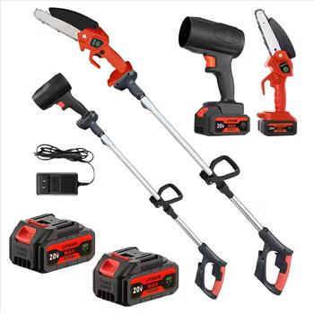 3-in-1 Cordless Pole Saw, Chainsaw, and Leaf Blower with 5.8ft Telescopic Pole, Includes 2 Batteries - Suitable for Tree Trimming, Gardening, Landscaping - Ideal for Home Users and Professionals, Durable Tool Design