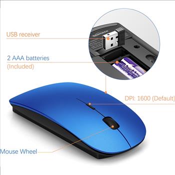 Wireless Keyboard and Mouse Ultra Slim Combo, 2.4G Silent Compact USB Mouse and Scissor Switch Keyboard Set with Cover, 2 AA and 2 AAA Batteries, for PC/Laptop/Windows/Mac - Blue Black