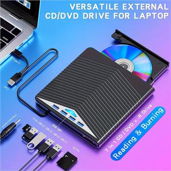 USB 3.0 Multi-function External CD DVD Drive, Type-C CD DVD +/ -RW Optical Drive CD Burner, Ultra-slim Drive with 4 USB Ports and SD/ TF Card Slot Compatible with Linux Windows MacOS