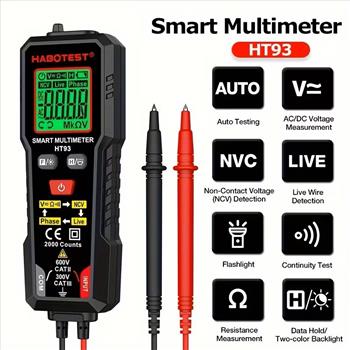 HT93 Smart Digital Multimeter 600V AC/DC Voltage Resistance Continuity Measurement Tester Multimeter with NCV Live Wire Test, Live Wire Detection, Resistance Testing Equipment, Smart Multimeter, Ncv Detector, Industrial-Grade Design, Compact Digital Displa