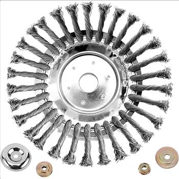 8 Inch Steel Wire Weed Wheel Brush Cutter Trimmer Head, Universal Weed Eater Attachments, Unbreakable Wired Trimmer Blade for Weed, Moss, Rust Removal on Lawn, Patio, Driveway