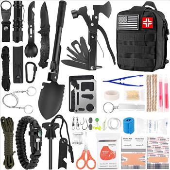 Emergency Survival Kit and First Aid Kit, 142Pcs Professional Survival Gear and Supplies Equipment with Molle Pouch