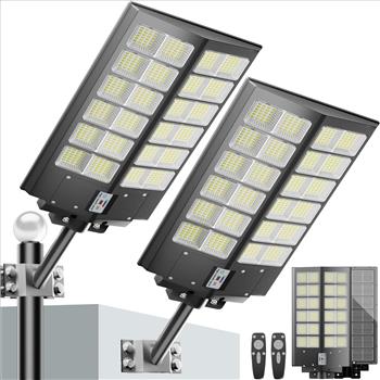 Solar Street Lights Outdoor Waterproof 6500W - LED Solar Powered Street Light Dusk to Dawn with Mention Sensor, Heavy Duty Large Outdoor Solar Lights for Parking Lot/Garden/Yard/Pathway Lighting