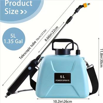 Electric Backpack Sprayer -5L (1.3 Gallons) - Garden Portable Electric Watering Device, 3 Adjustable Nozzles, Rechargeable Handle, Retractable Wand, Sprayer with Adjustable Shoulder Strap for Lawn, Garden, Cleaning, Yard