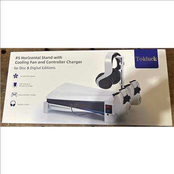 PS5 Horizontal Stand and Cooling Station with 3-Level Cooling Fan, Dual PS5 Controller Charger for PlayStation 5 Controller, Horizontal PS5 Cooling Stand