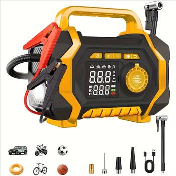 7000 A Jump Starter with Air Compressor & 7000A Jump Starter, Portable Car Battery Jump Starter (2.38gal Gas/2.25gal Diesel), 12V Battery Charger Booster, 150PSI Auto-Shutoff Tire Inflator, Portable Jumper Cables, LED Light, High-Capacity Power Bank