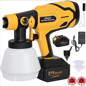 Paint Sprayer with Battery and Charge, 2 X 4.0mah 21v Battery,Cordless Paint Sprayer with 1000ml Large Container, 1.0mm & 2.5mm Nozzles,Electric Spray Paint Gun for House Painting Furniture