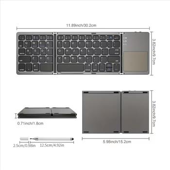 Portable Wireless Tri-Fold Keyboard + Stylus with Touchpad, Ultra-Thin Design, Compatible with Tablets, Smartphones, and Laptops-Ideal for Office Use and Travel. Mobile Phone Accessories, Laptop Accessories, Tablet Accessories