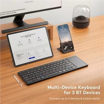 Portable Wireless Tri-Fold Keyboard + Stylus with Touchpad, Ultra-Thin Design, Compatible with Tablets, Smartphones, and Laptops-Ideal for Office Use and Travel. Mobile Phone Accessories, Laptop Accessories, Tablet Accessories