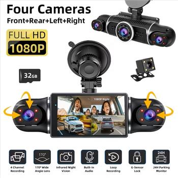 360° Panoramic Car Dash Cam, FHD 1080P, 4 Channel Equipped With 3.0-Inch IPS Display, Infrared Night Vision, Loop Recording Function, Vehicle DVR Recorder, Built-In Wifi, Rechargeable Battery, 32GB Memory Card/Holiday Gift/Vehicle Camera