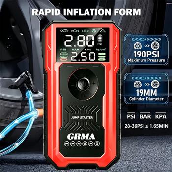 Multifunctional Vehicle Emergency Start Power Supply, 190 PSI, Portable Car Battery Starter, Digital Display, Suitable for Small Cars Or Trucks, LED Emergency Light, Outdoor Vehicle Emergency Tools
