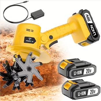 20V Cordless Tiller Cultivator, Electric Garden Tiller, Lightweight Handheld Tiller Cultivator, 9-inch Tilling Width & 6.6-inch Depth Rototiller, Equipped with 1 Or 2 Battery & Charger, Suitable for Turning Soil in Courtyard Farming in Field